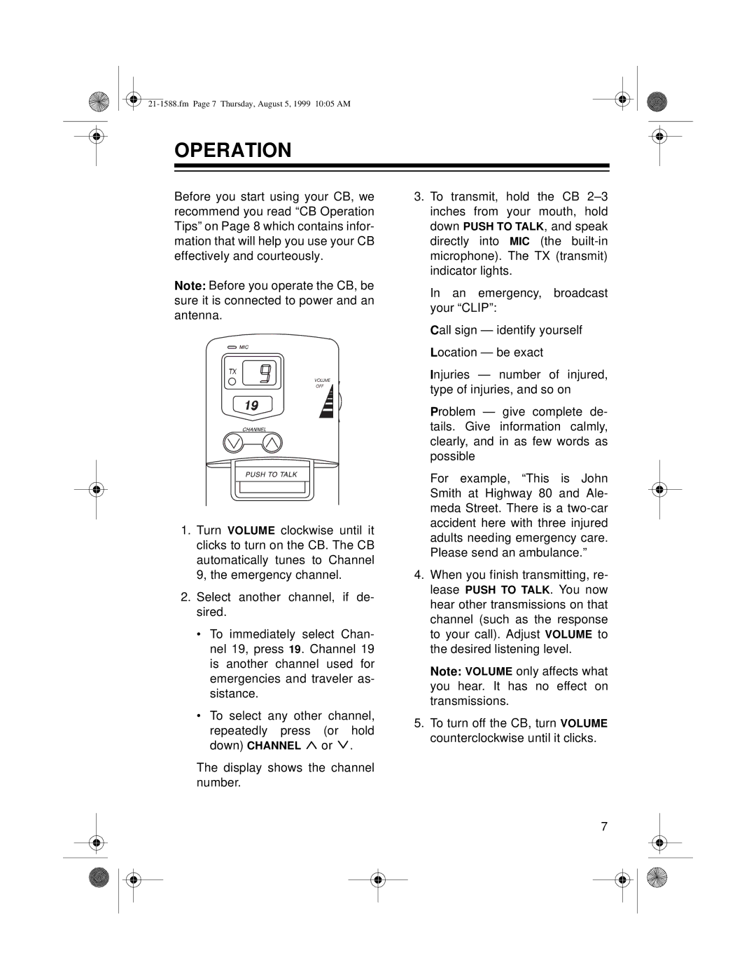 Radio Shack TRC-401 owner manual Operation 