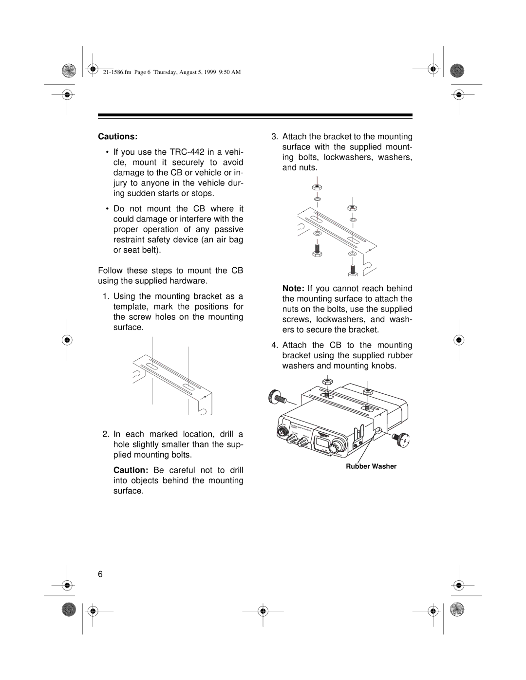 Radio Shack TRC-442 owner manual Rubber Washer 