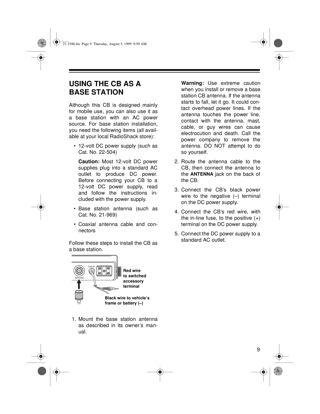 Radio Shack TRC-442 owner manual Using The Cb As A Base Station 