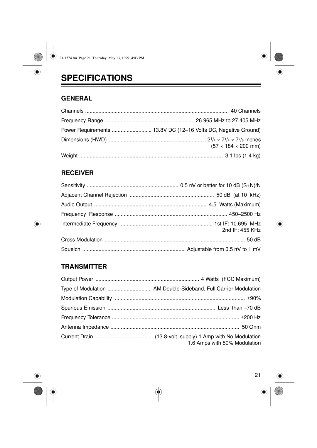 Radio Shack TRC-446 owner manual Specifications, General 