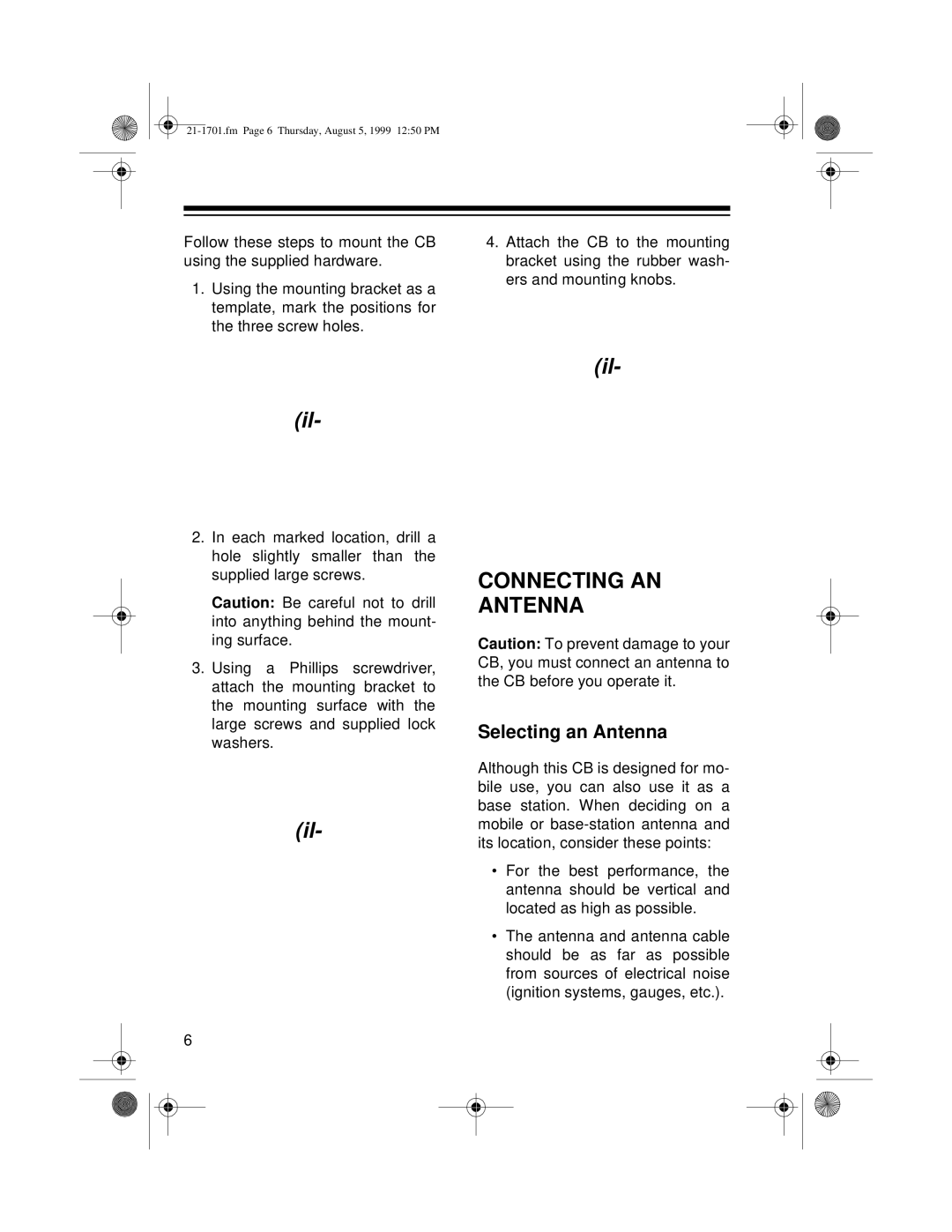 Radio Shack TRC-501 owner manual Connecting AN Antenna, Selecting an Antenna 