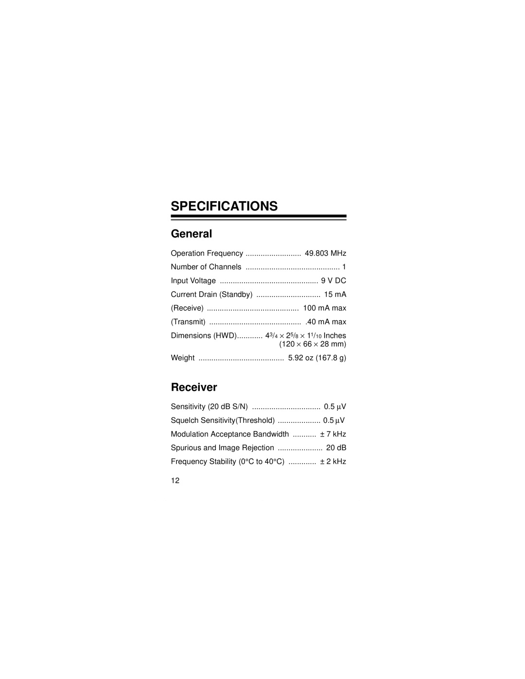 Radio Shack TRC-509 owner manual Specifications, General 