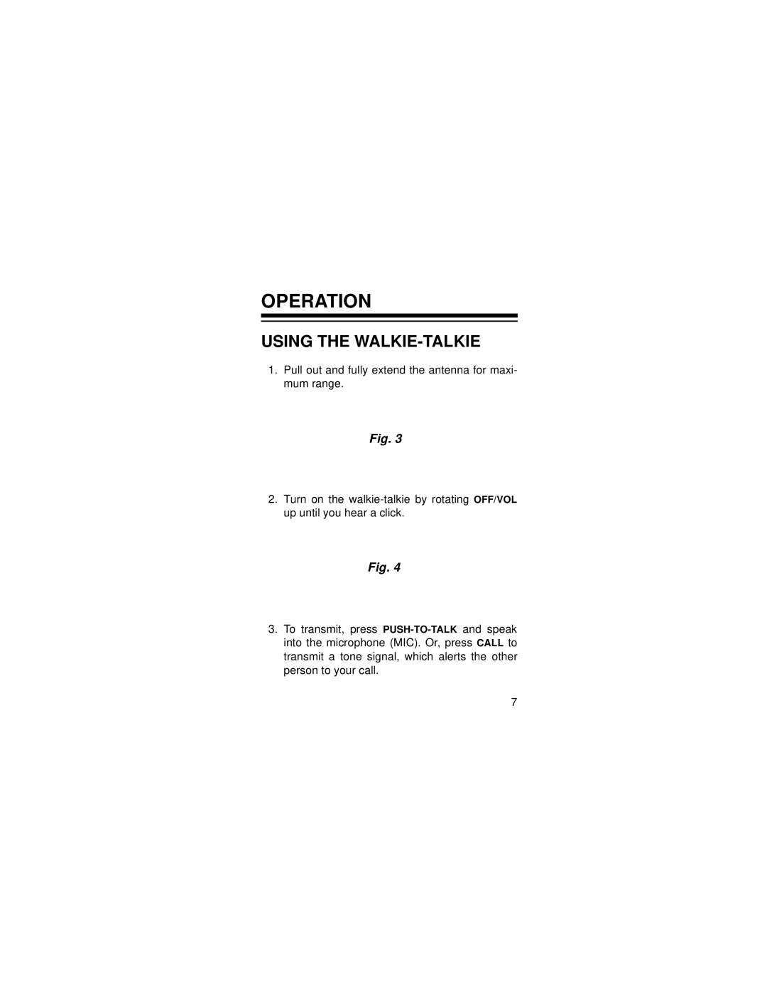 Radio Shack TRC-509 owner manual Operation, Using the WALKIE-TALKIE 