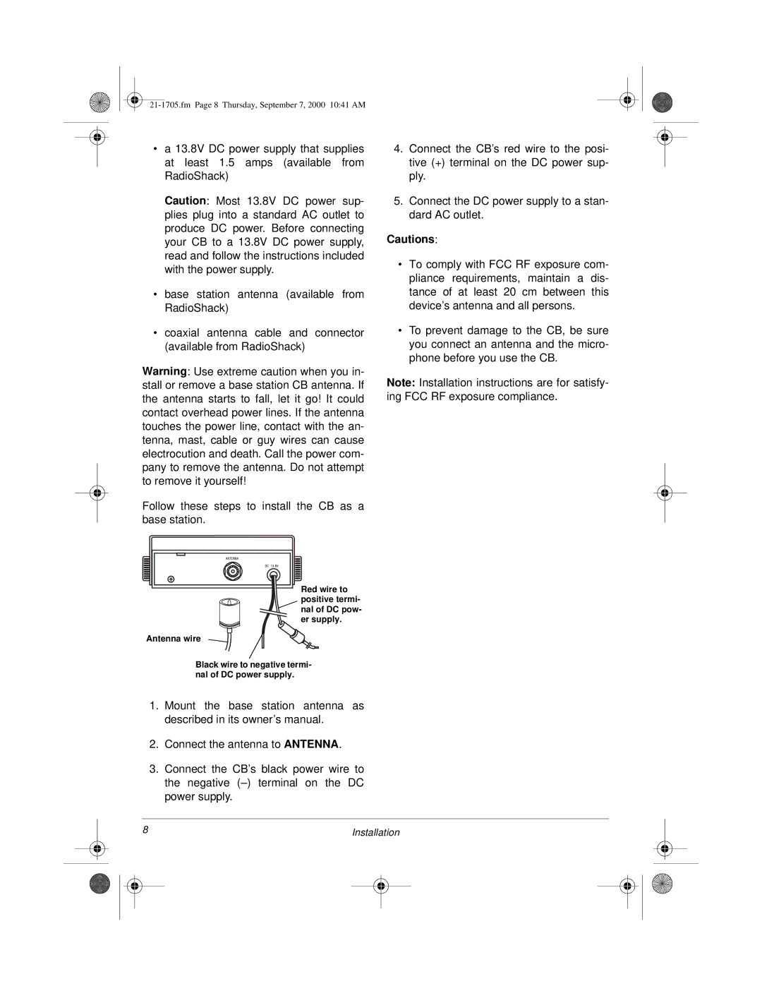 Radio Shack TRC-511 owner manual Fm Page 8 Thursday, September 7, 2000 1041 AM 