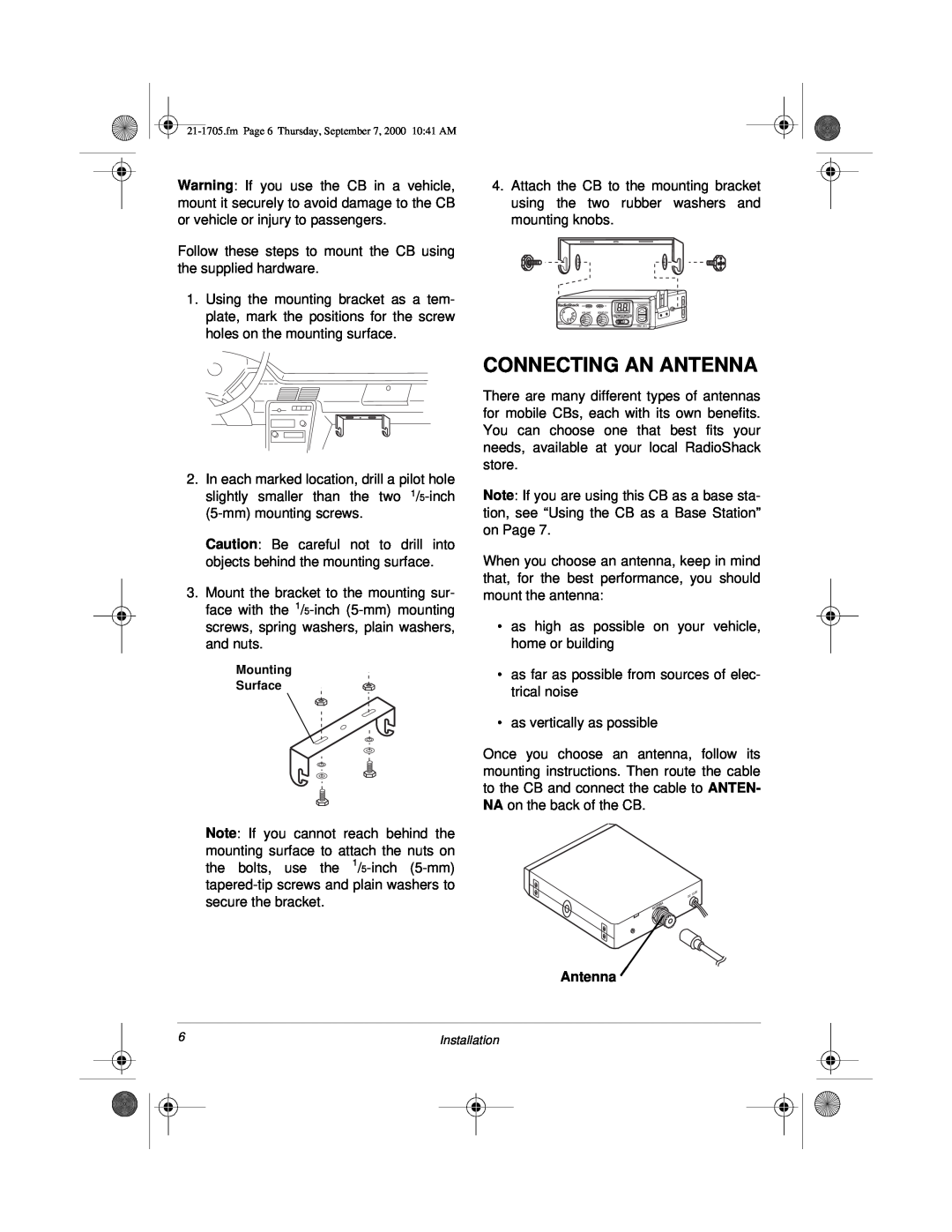Radio Shack TRC-511 owner manual Connecting An Antenna 