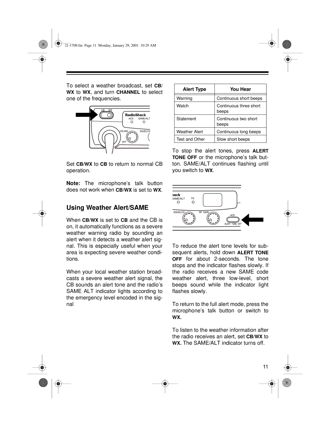 Radio Shack TRC-519 owner manual Using Weather Alert/SAME, Alert Type You Hear 