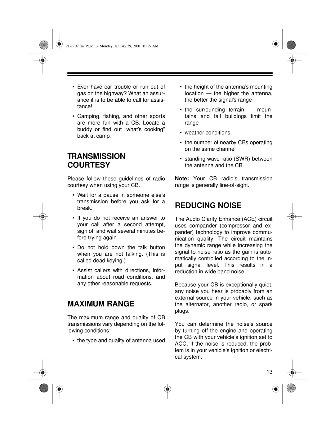 Radio Shack TRC-519 owner manual Transmission Courtesy, Maximum Range, Reducing Noise 