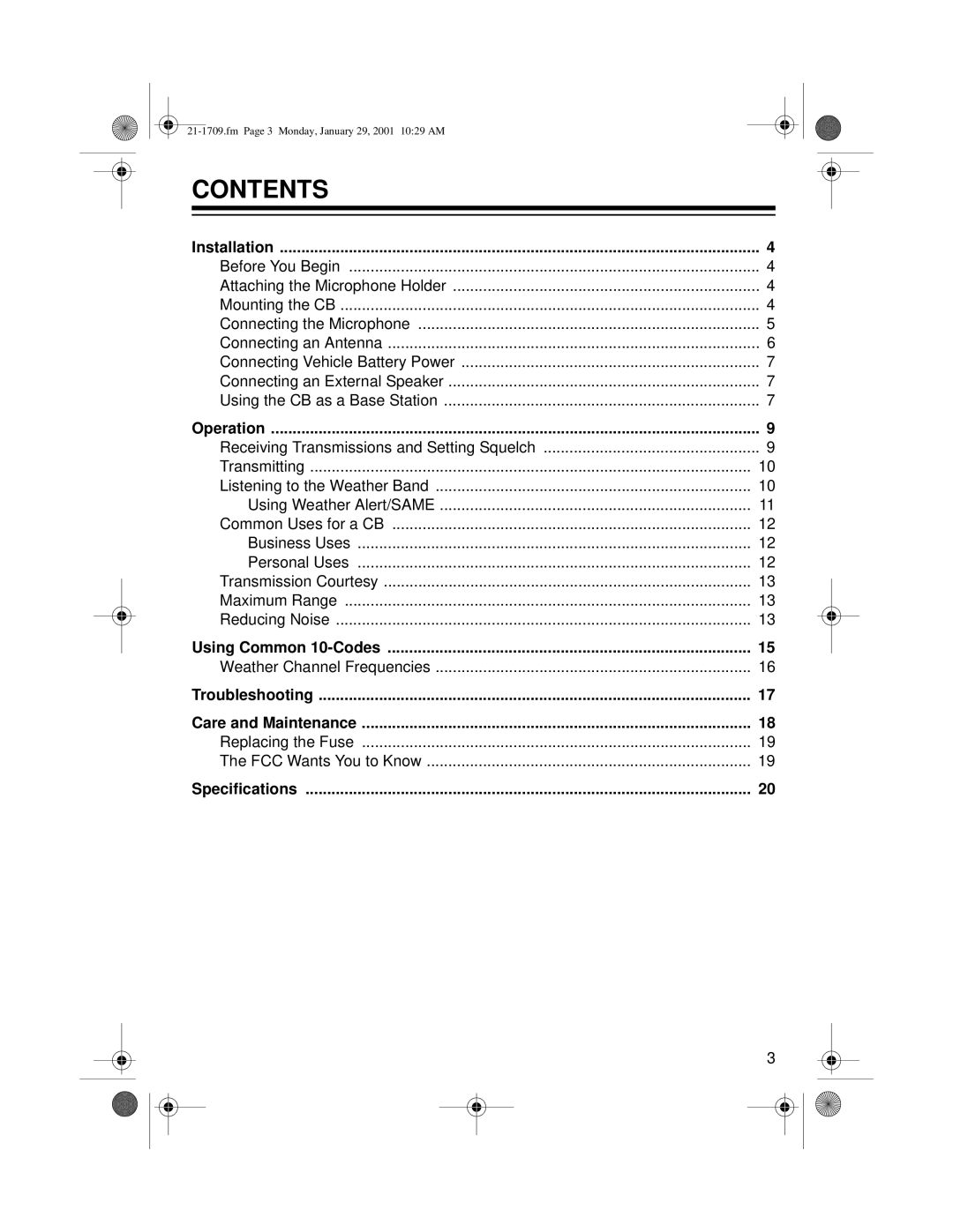 Radio Shack TRC-519 owner manual Contents 