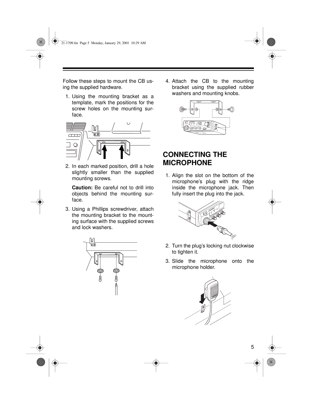 Radio Shack TRC-519 owner manual Connecting Microphone 