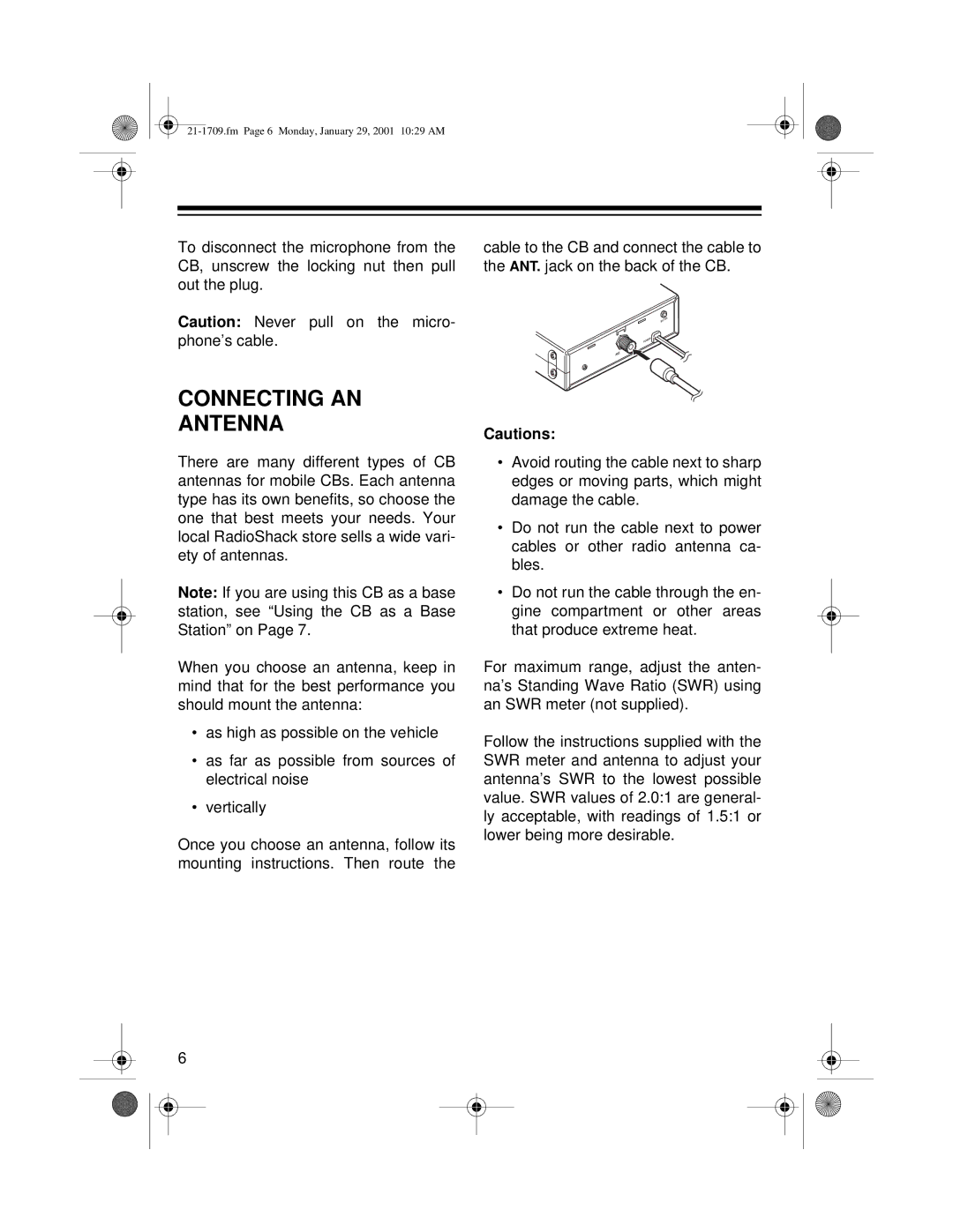 Radio Shack TRC-519 owner manual Connecting AN Antenna 