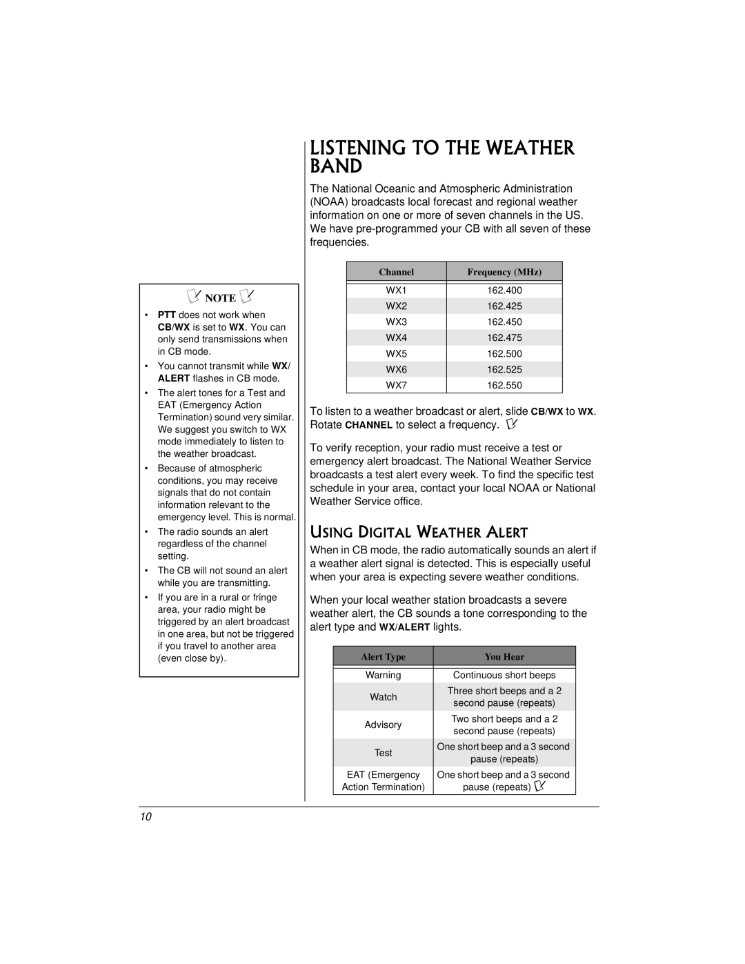 Radio Shack TRC521 CB owner manual Listening to the Weather Band, Using Digital Weather Alert 