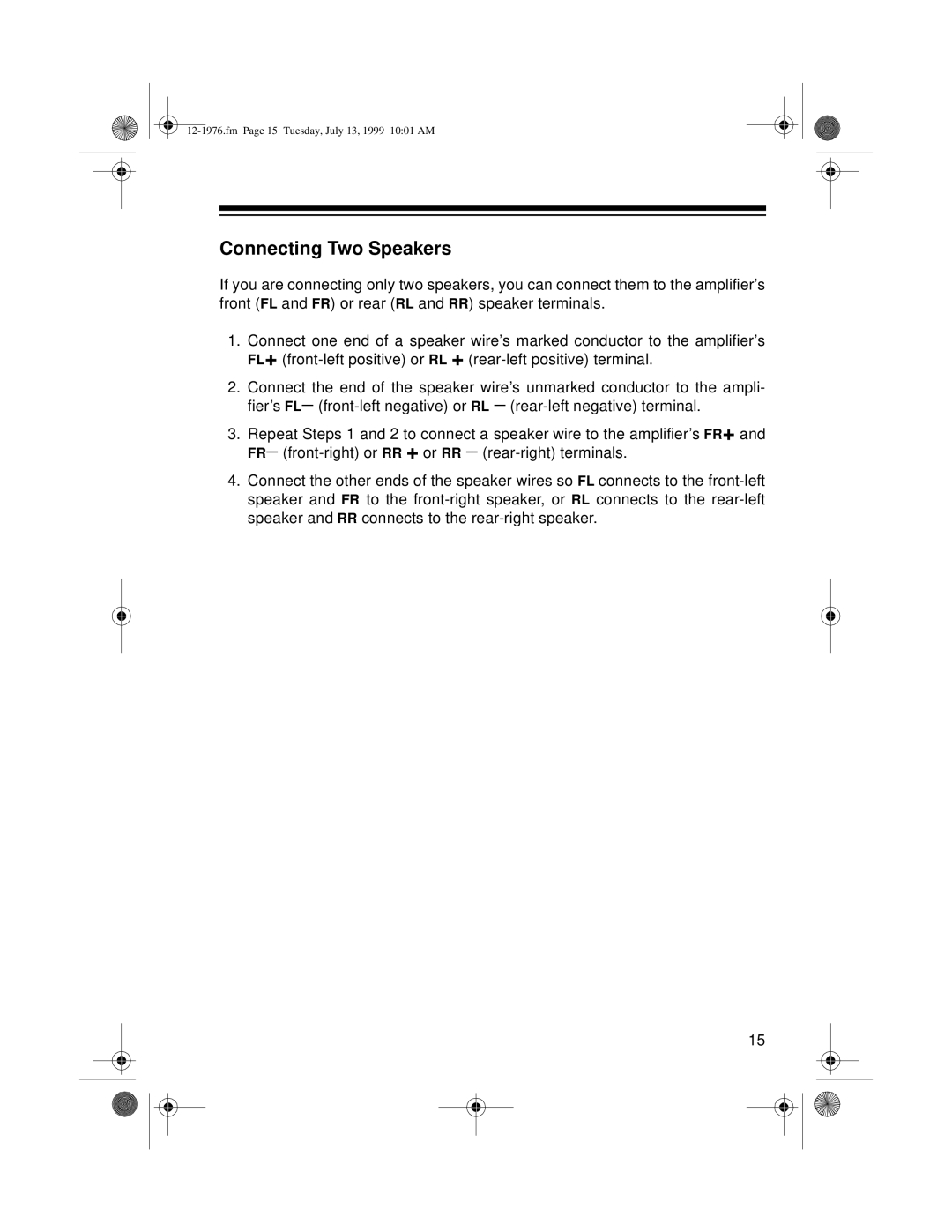 Radio Shack Trunk Mount owner manual Connecting Two Speakers 