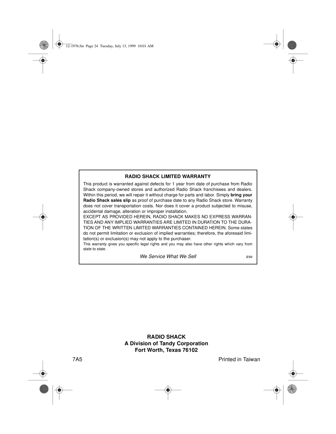 Radio Shack Trunk Mount owner manual Radio Shack 