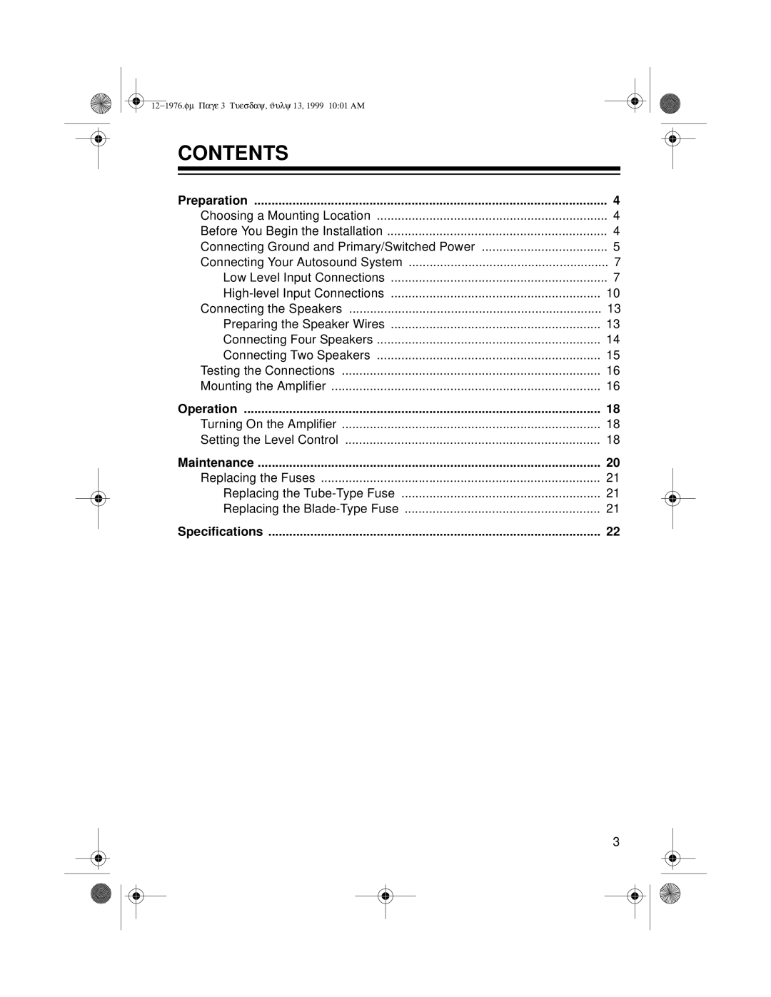 Radio Shack Trunk Mount owner manual Contents 