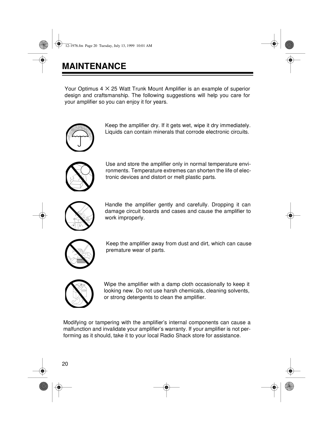 Radio Shack Trunk Mount owner manual Maintenance 