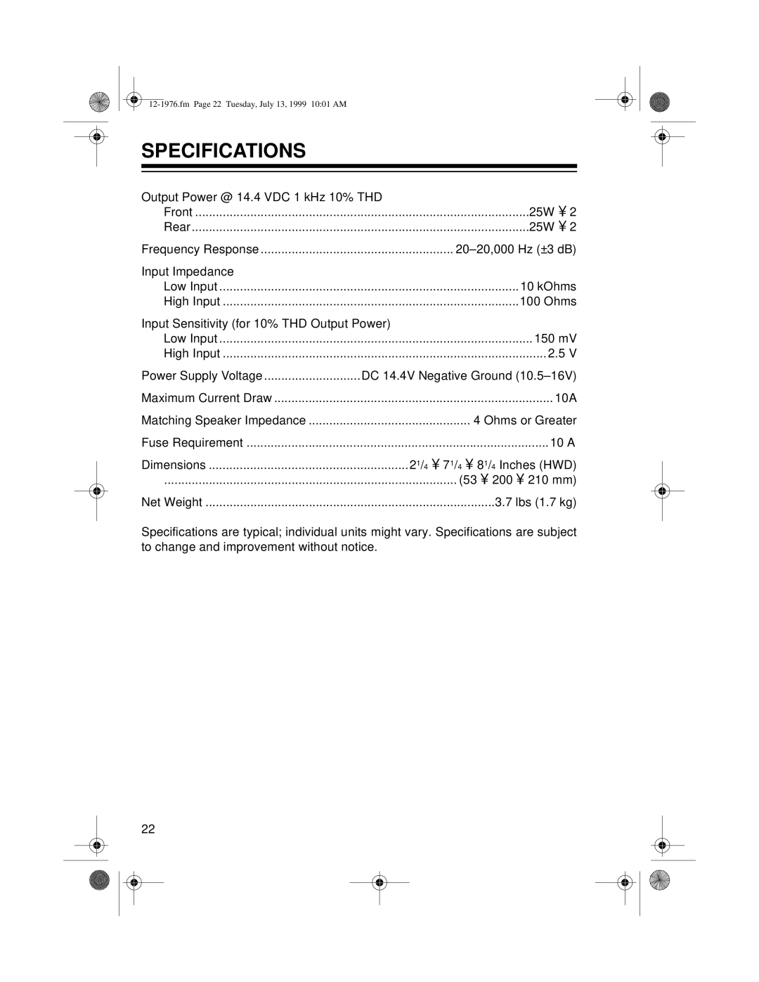 Radio Shack Trunk Mount owner manual Specifications 