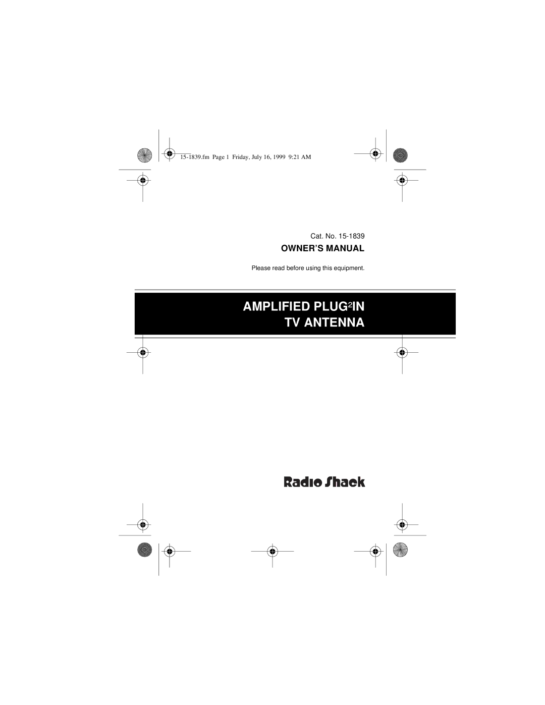 Radio Shack TV ANTENNA owner manual Amplified PLUG²IN TV Antenna 