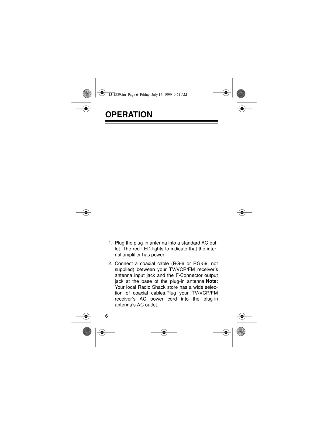 Radio Shack TV ANTENNA owner manual Operation 