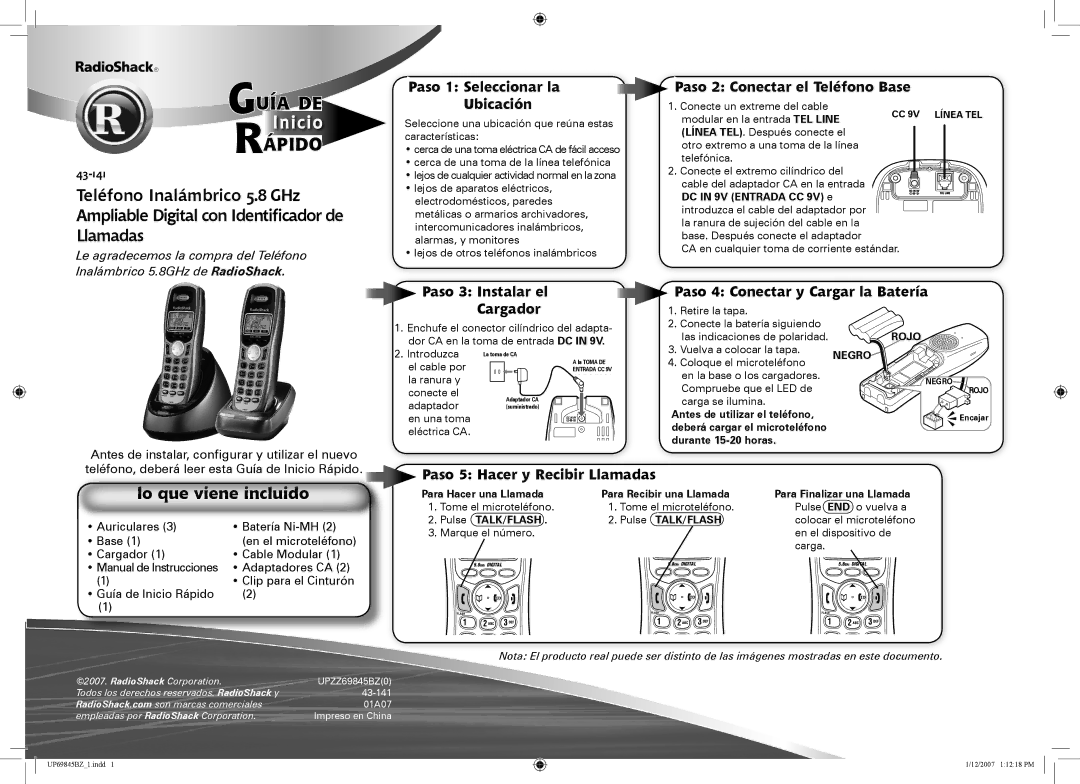 Radio Shack UPZZ69845BZ quick start Guía DE, Ápido, Paso 1 Seleccionar la Ubicación, Paso 2 Conectar el Teléfono Base 