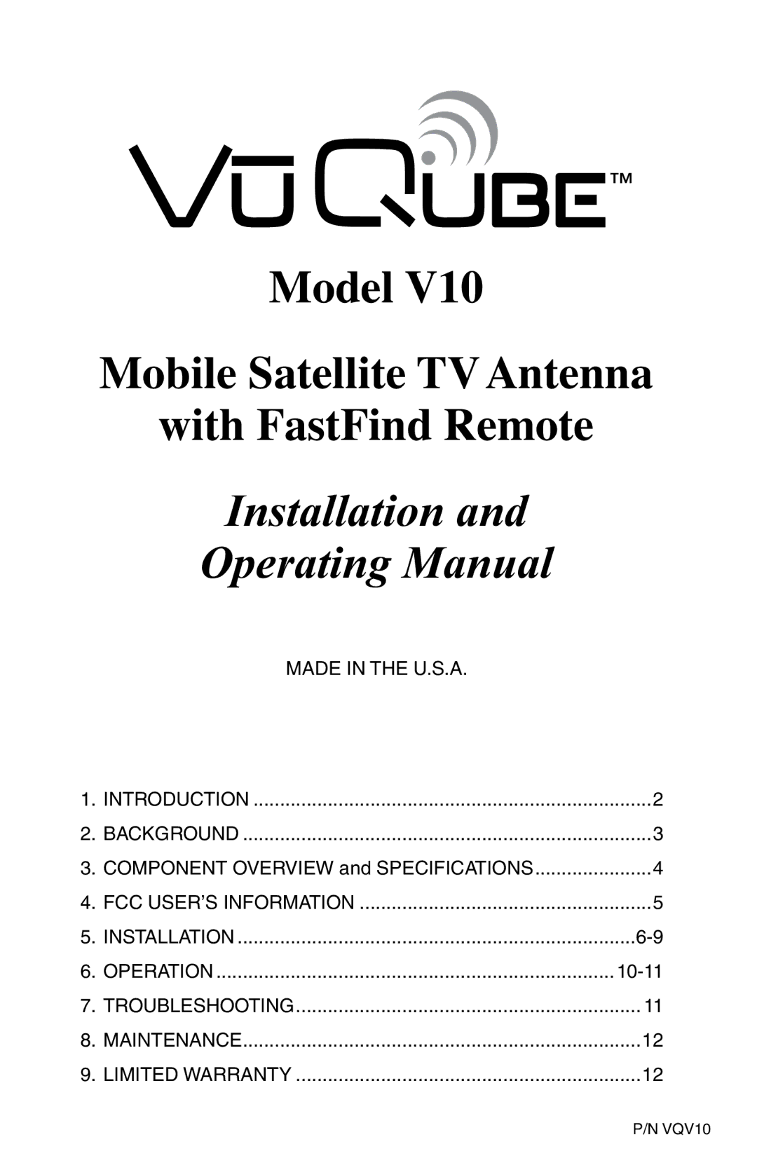 Radio Shack V10 specifications Installation Operating Manual 