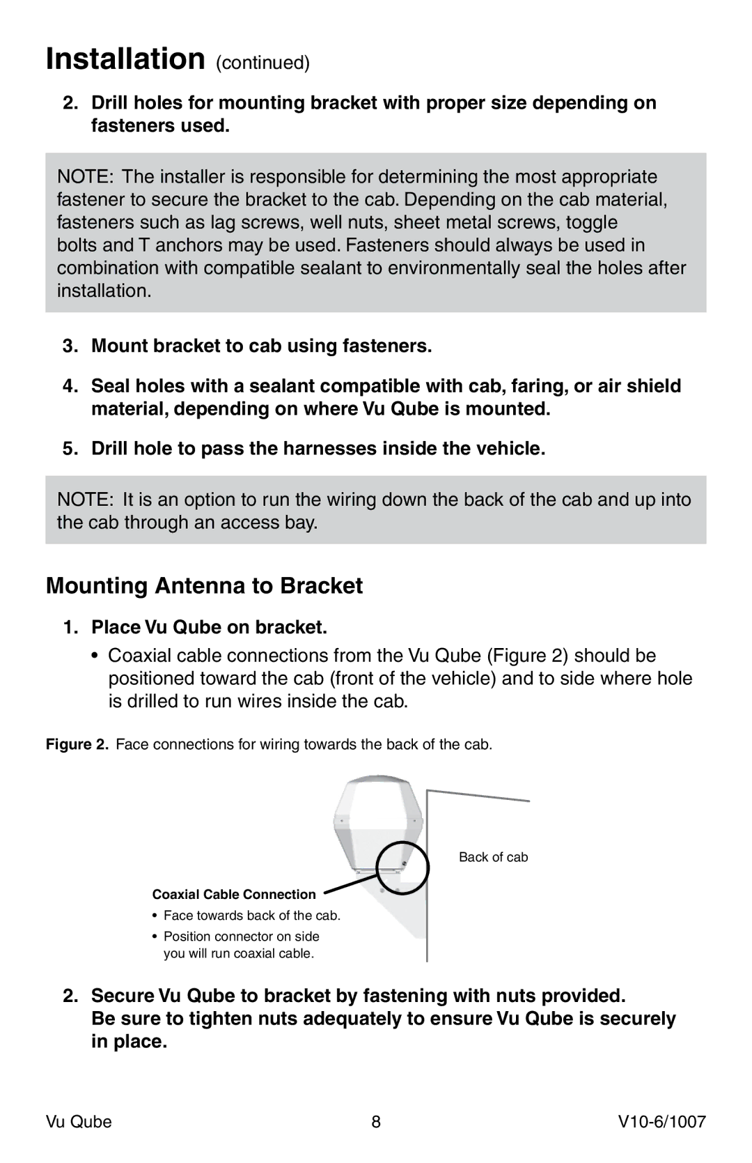 Radio Shack V10 specifications Mounting Antenna to Bracket, Place Vu Qube on bracket 