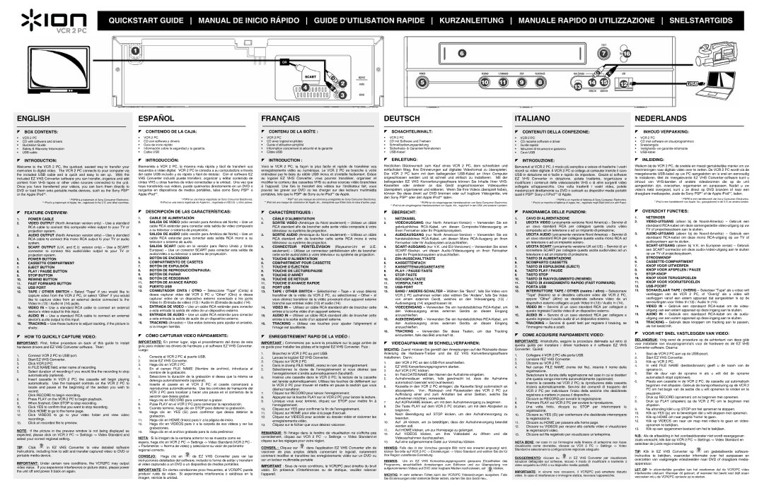 Radio Shack VCR2PC quick start English, Español Français Deutsch, Italiano, Nederlands 