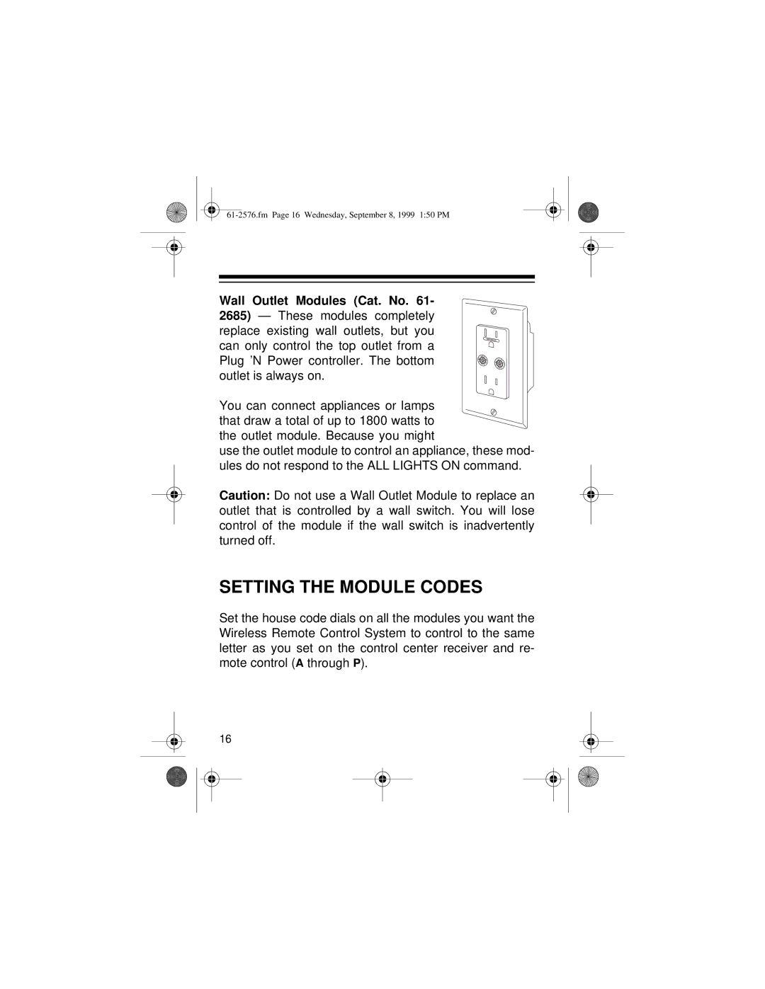 Radio Shack Wireless Remote Control System owner manual Setting the Module Codes 