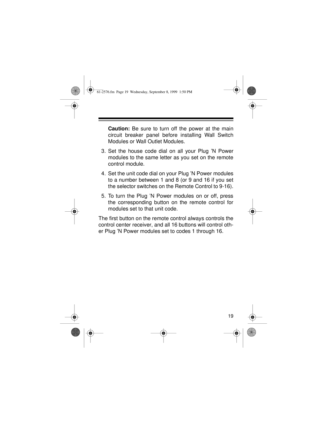 Radio Shack Wireless Remote Control System owner manual Fm Page 19 Wednesday, September 8, 1999 150 PM 