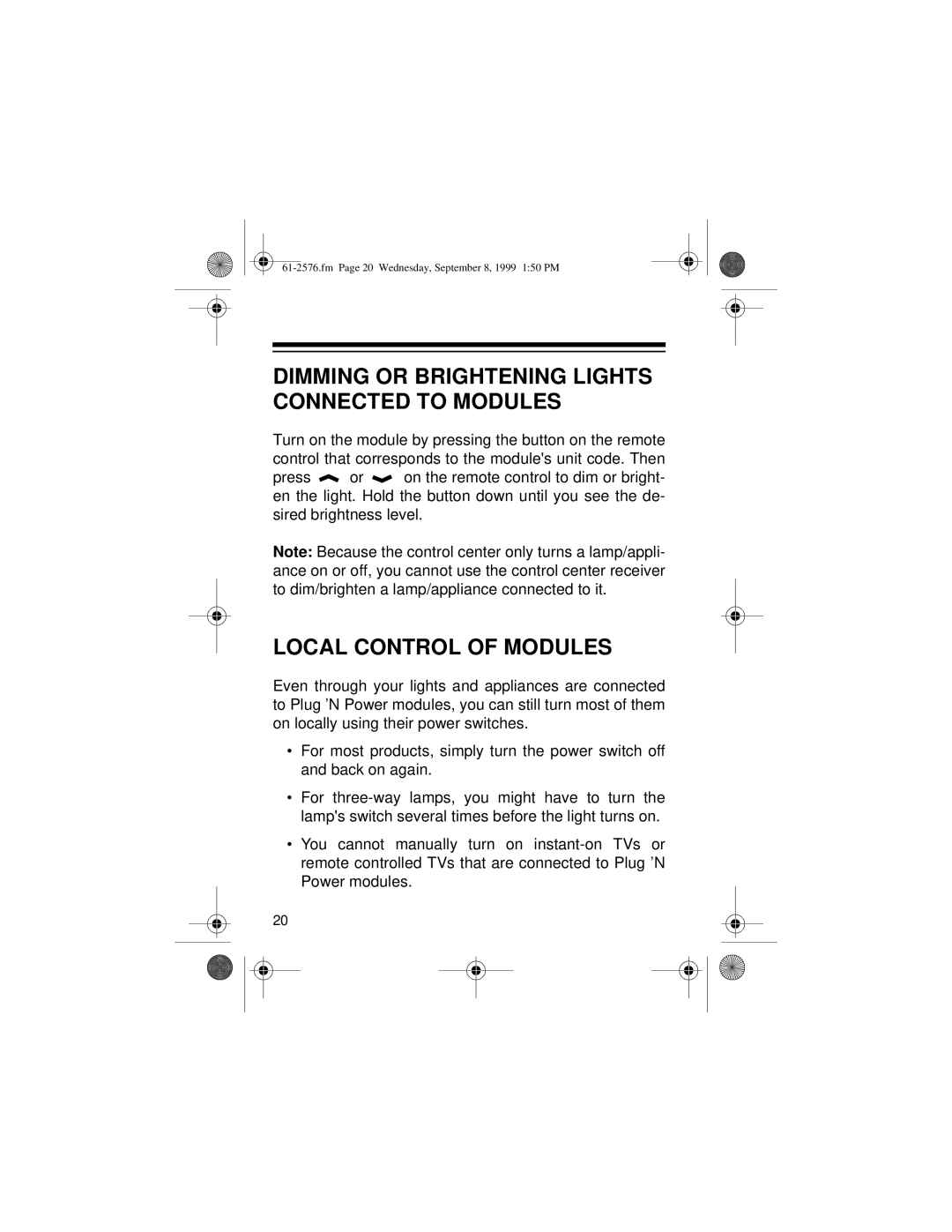 Radio Shack Wireless Remote Control System Local Control of Modules, Dimming or Brightening Lights Connected to Modules 