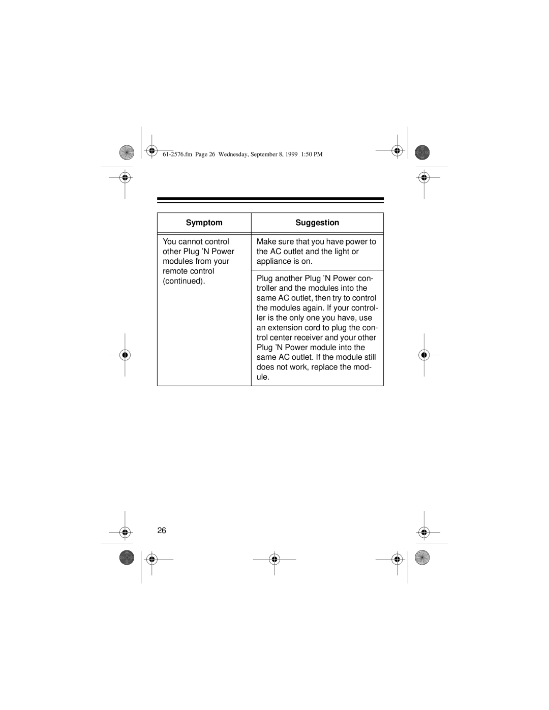 Radio Shack Wireless Remote Control System owner manual Fm Page 26 Wednesday, September 8, 1999 150 PM 