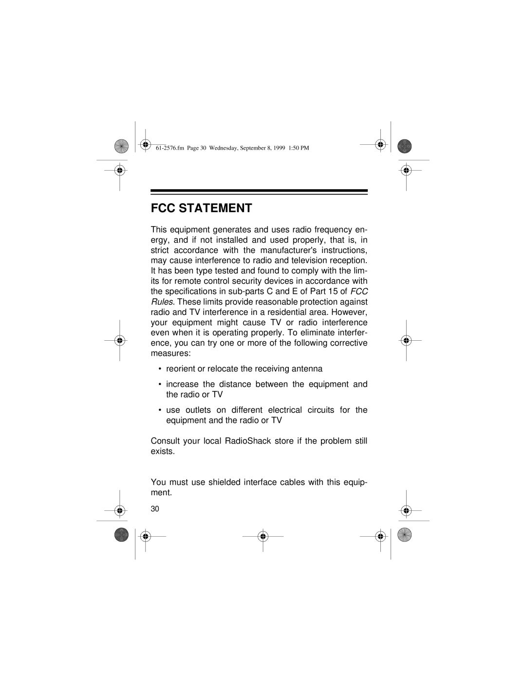 Radio Shack Wireless Remote Control System owner manual FCC Statement 