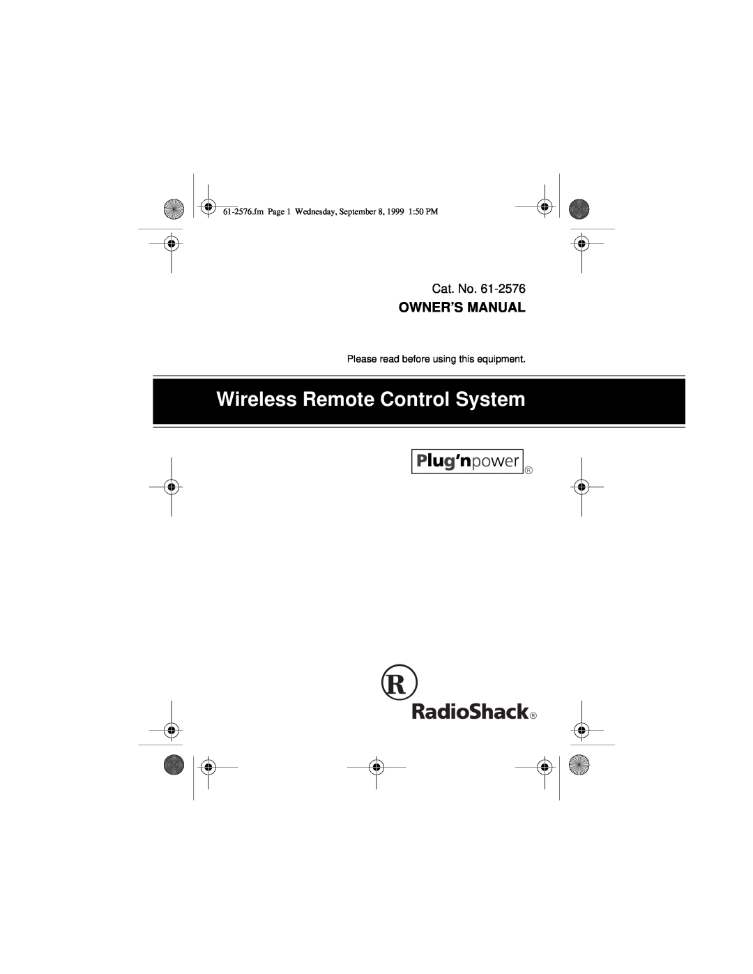 Radio Shack Wireless Remote Control System owner manual Owner’S Manual, Please read before using this equipment 