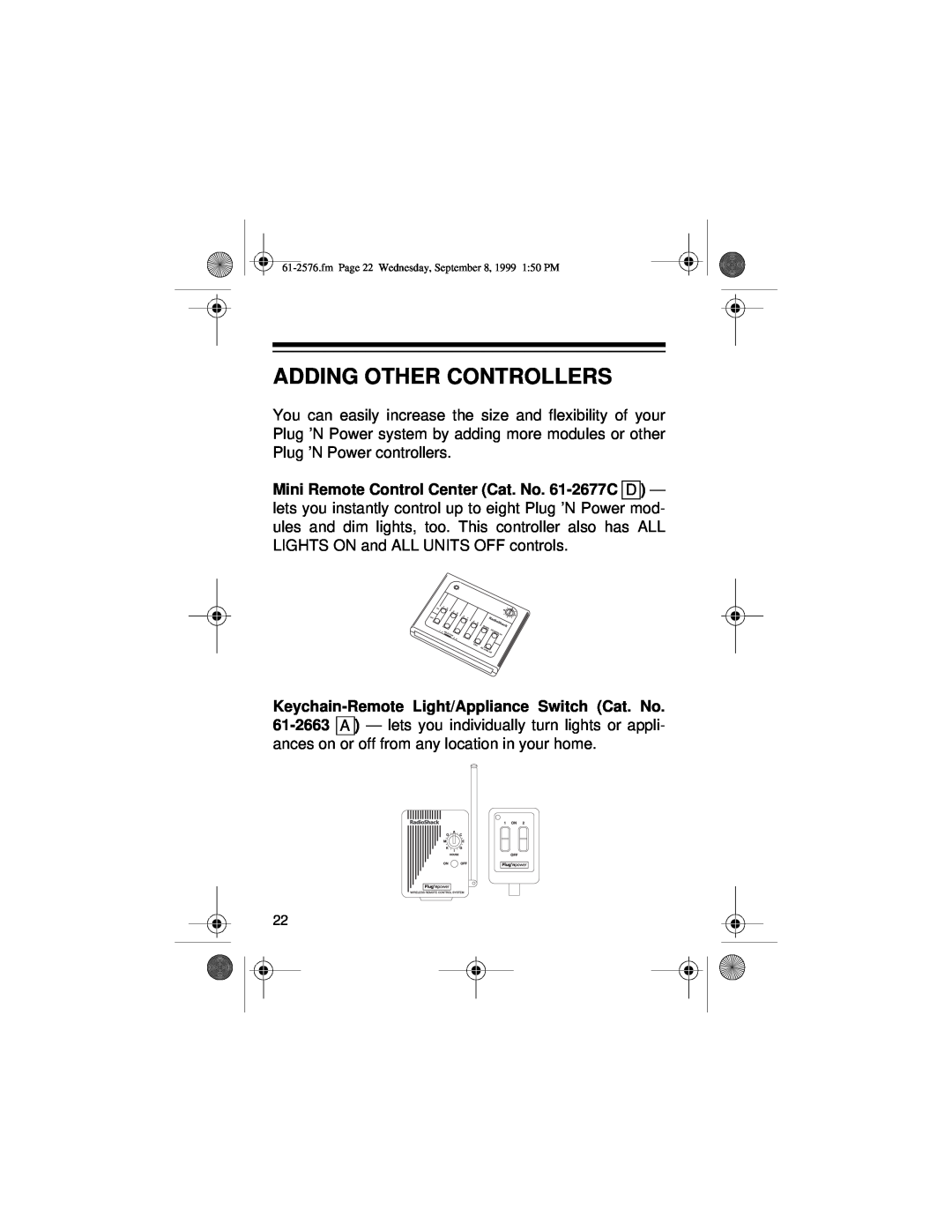 Radio Shack Wireless Remote Control System Adding Other Controllers, fm Page 22 Wednesday, September 8, 1999 150 PM 
