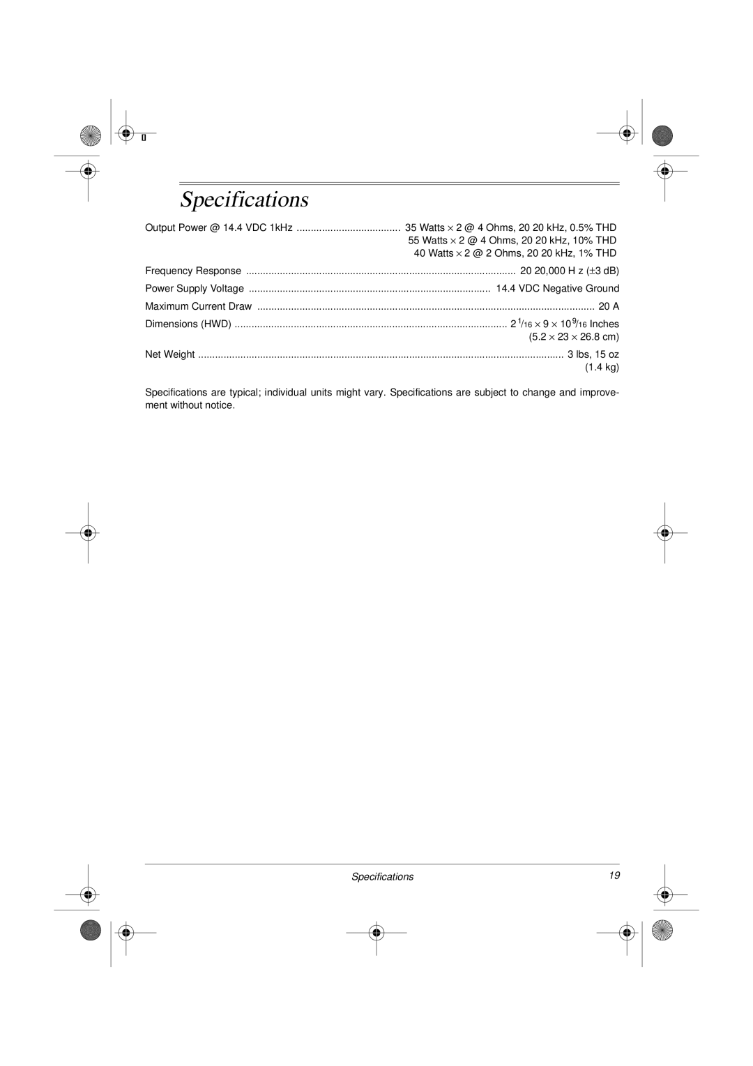 Radio Shack XL-110 owner manual Specifications 