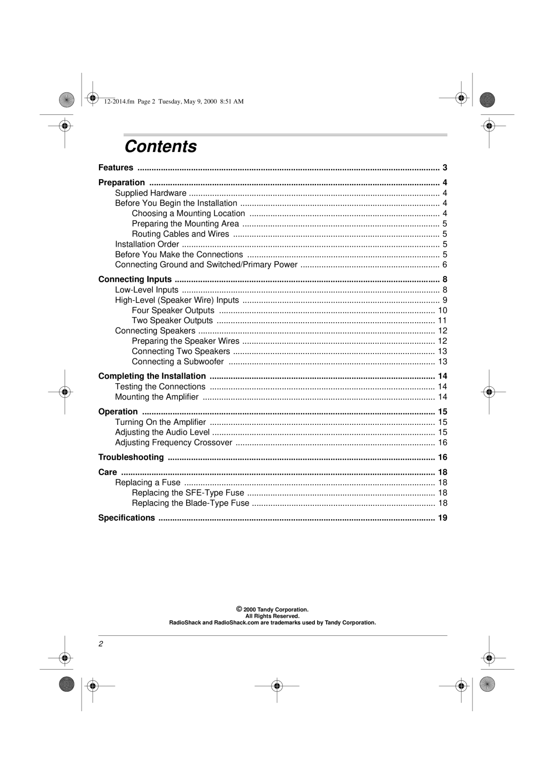 Radio Shack XL-110 owner manual Contents 