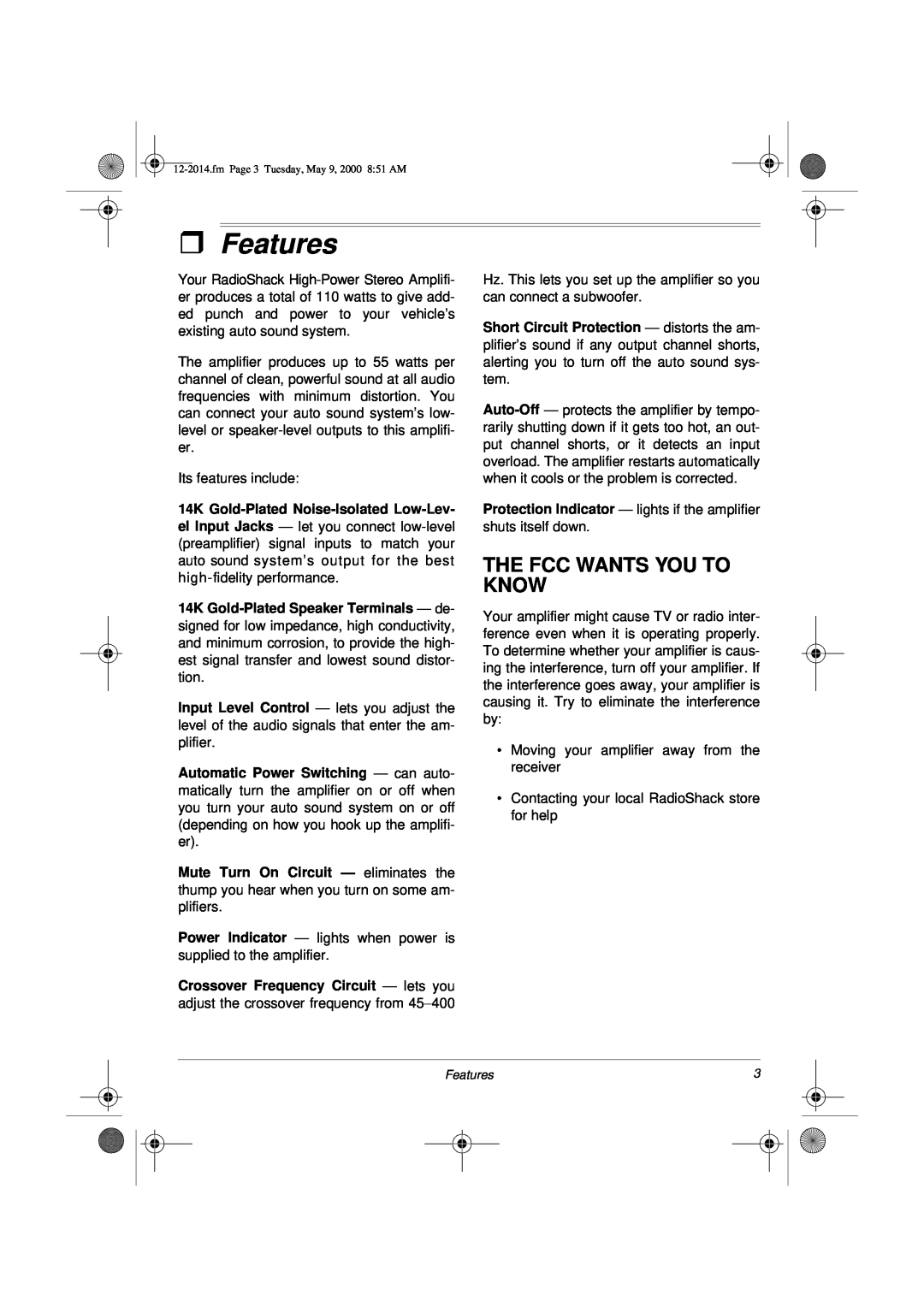 Radio Shack XL-110 owner manual ˆFeatures, The Fcc Wants You To Know 