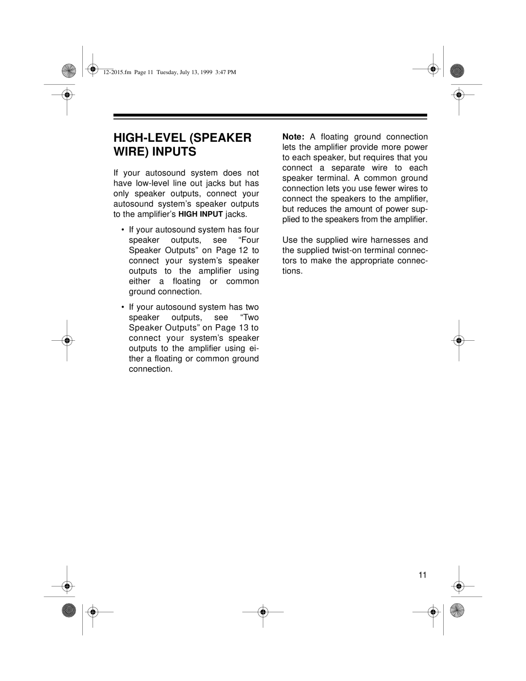 Radio Shack XL-150 owner manual HIGH-LEVEL Speaker Wire Inputs 