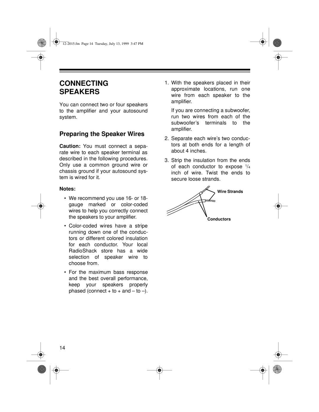 Radio Shack XL-150 owner manual Connecting Speakers, Preparing the Speaker Wires 