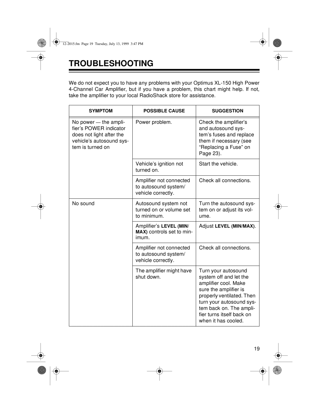 Radio Shack XL-150 owner manual Troubleshooting 