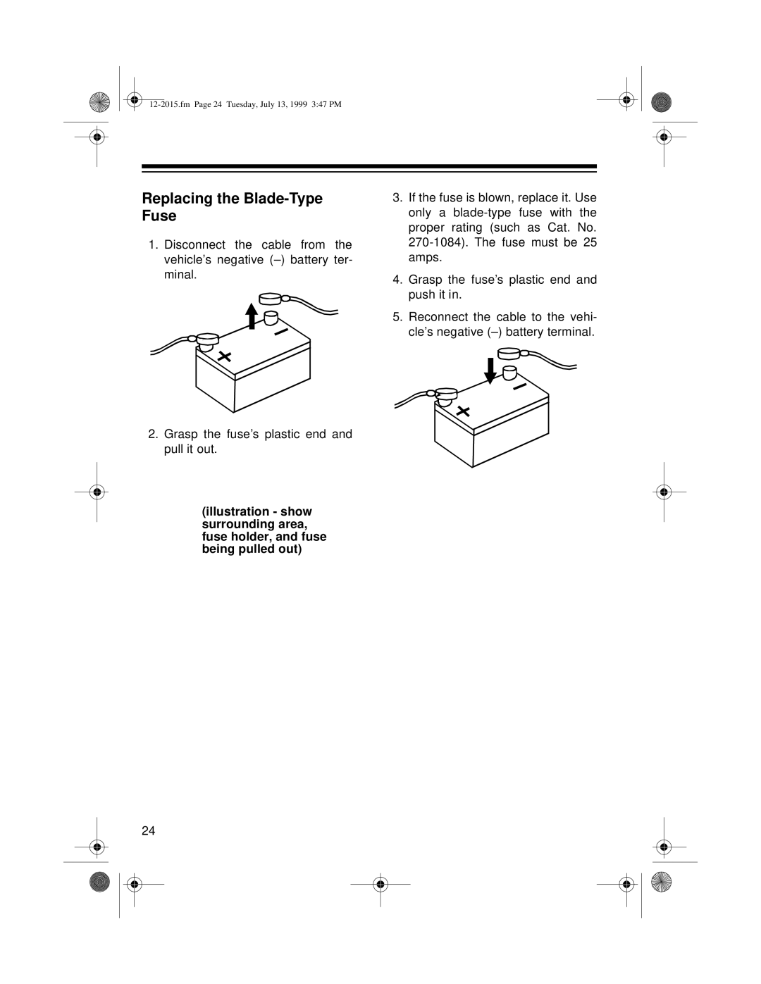 Radio Shack XL-150 owner manual Replacing the Blade-Type Fuse 