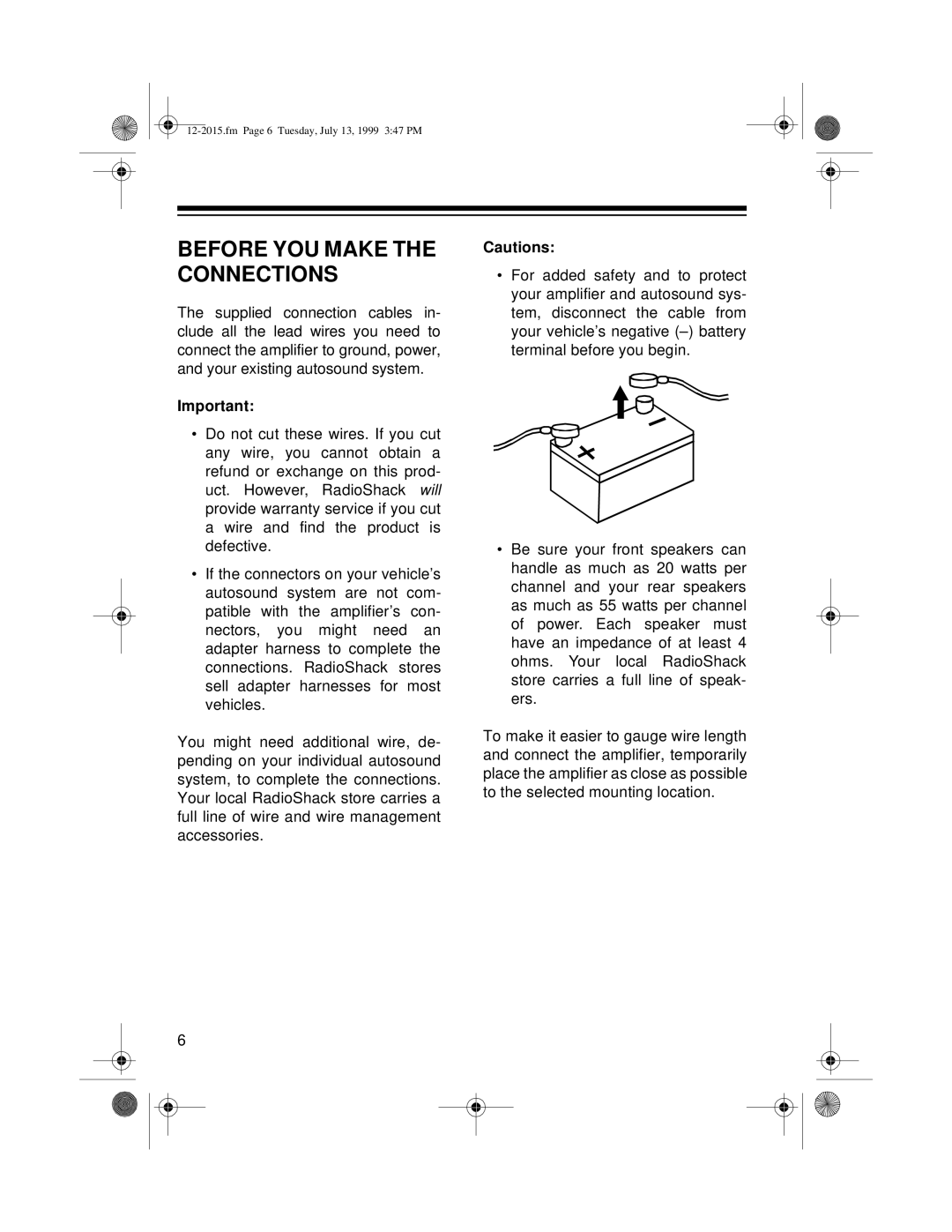 Radio Shack XL-150 owner manual Before You Make The Connections, Cautions 