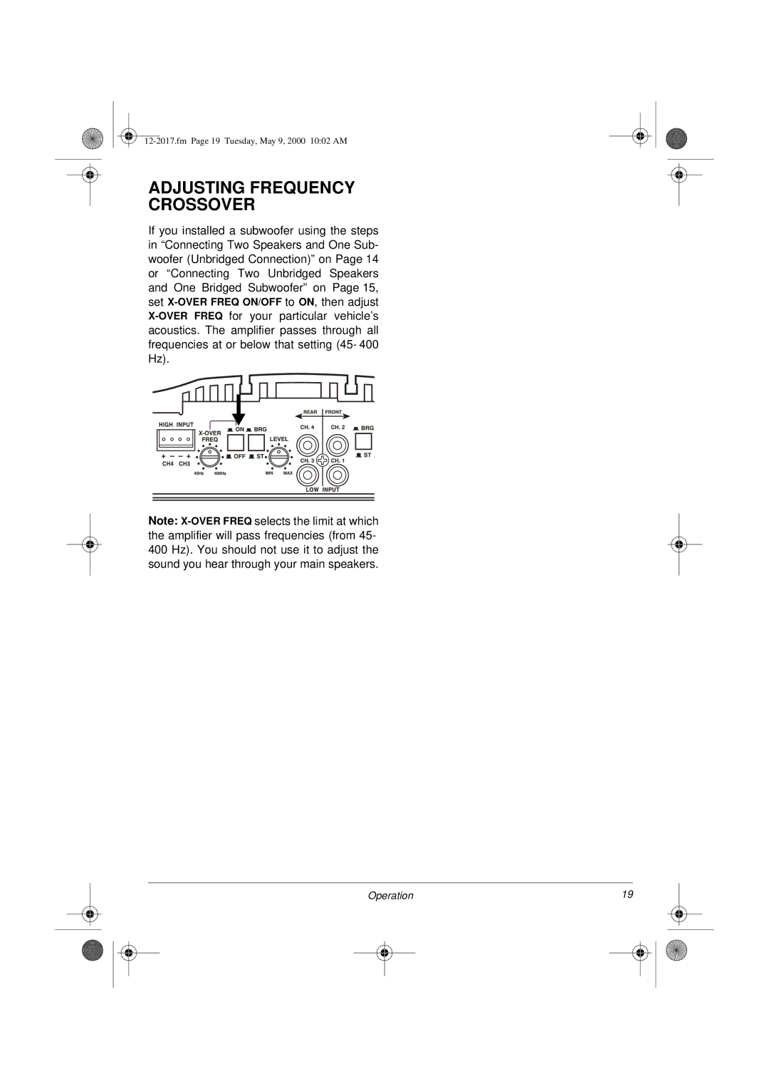 Radio Shack XL-260 owner manual Adjusting Frequency Crossover 