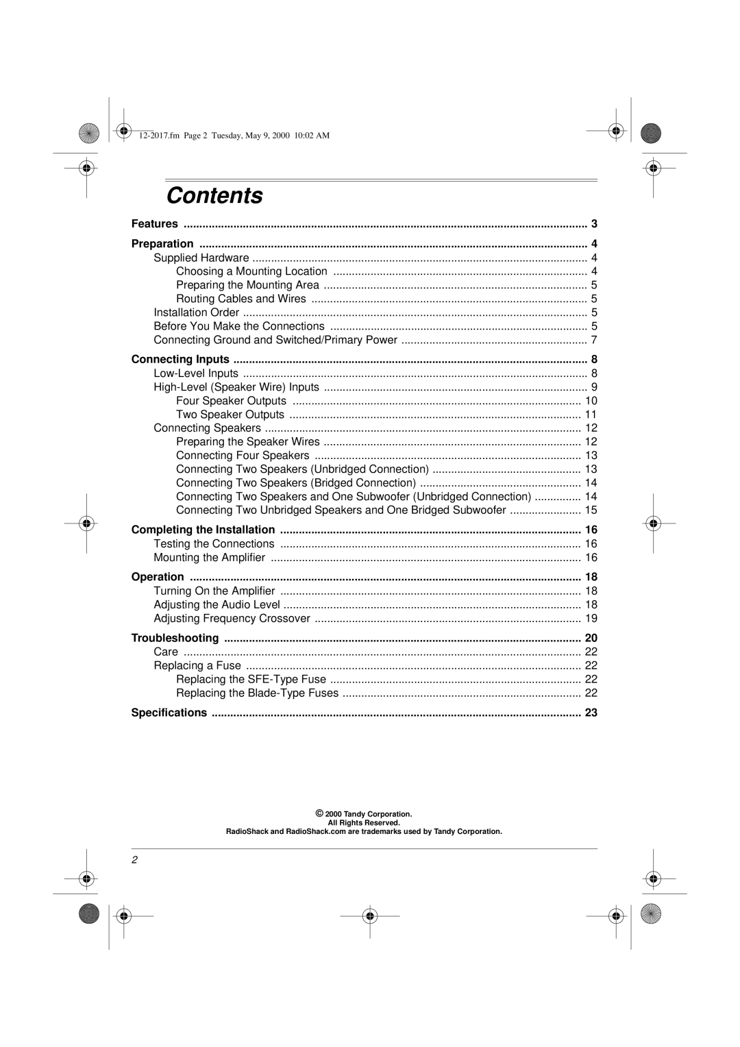 Radio Shack XL-260 owner manual Contents 