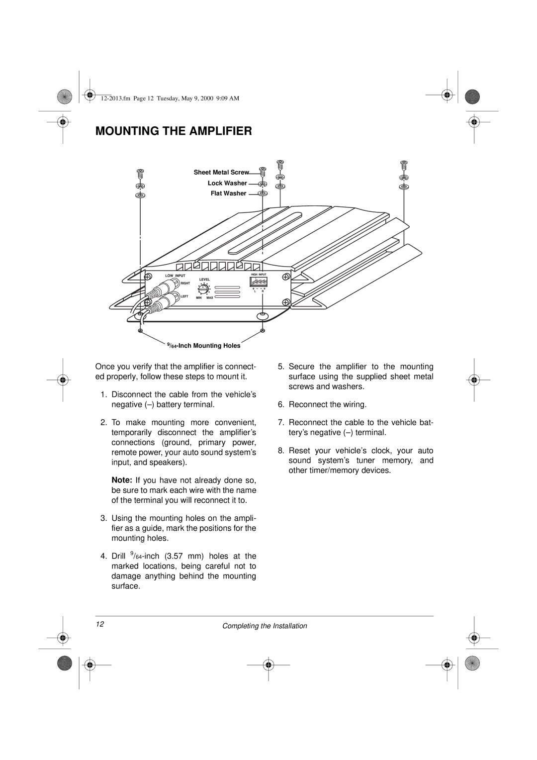 Radio Shack XL-50 owner manual Mounting the Amplifier 