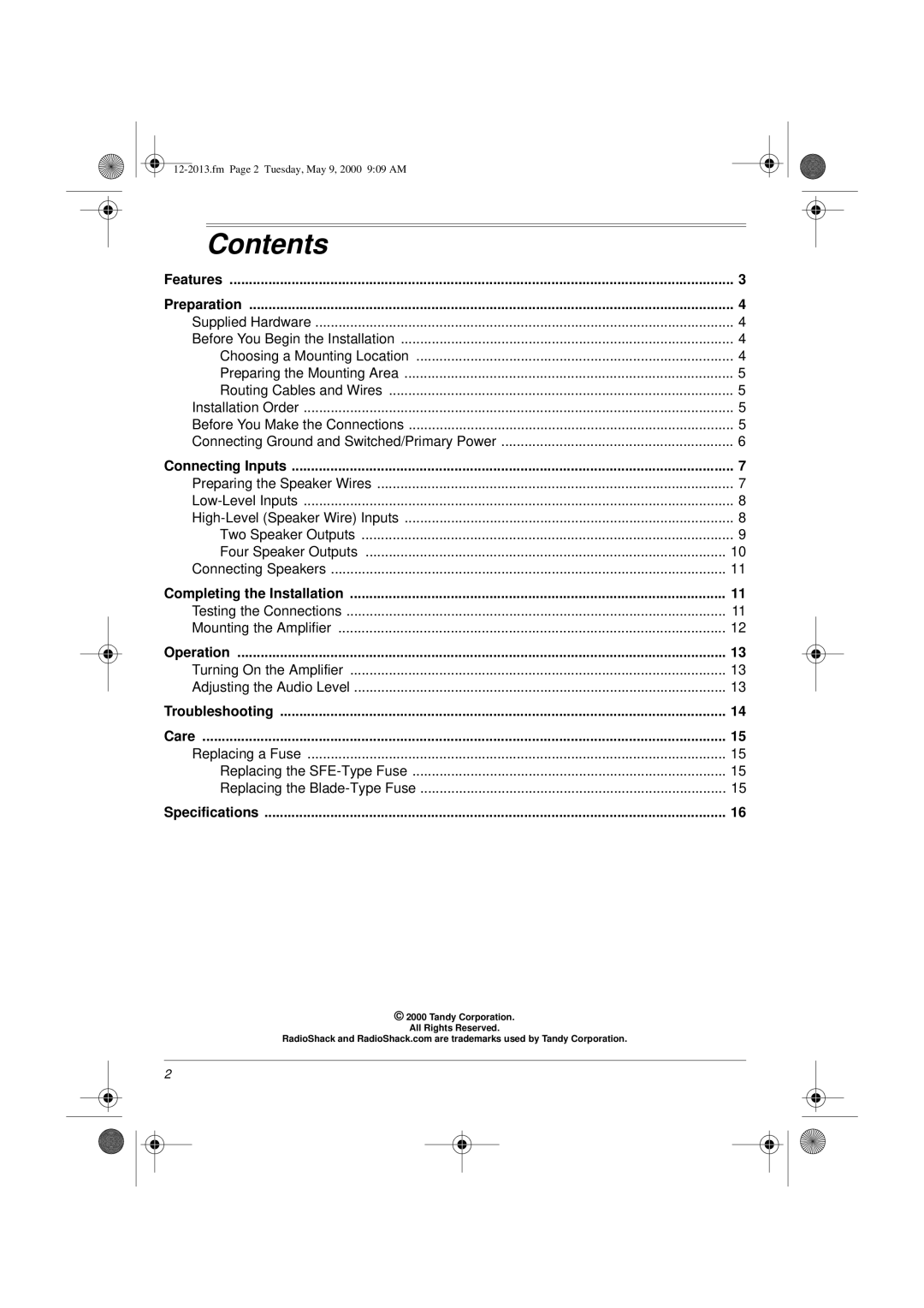 Radio Shack XL-50 owner manual Contents 