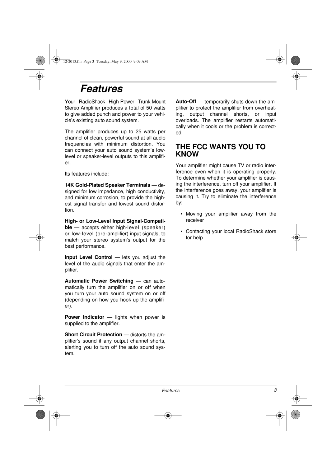 Radio Shack XL-50 owner manual Features, FCC Wants YOU to Know 