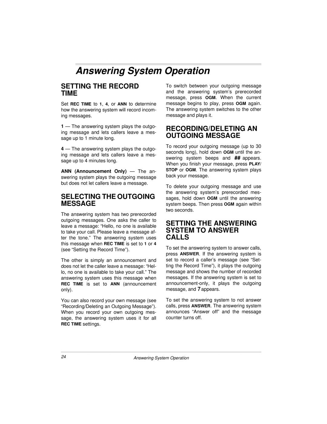 Radio Shack Digital Answering System with Caller ID Deluxe and 2.4 GHz Digital Spread Spectrum Cordless Phone owner manual 