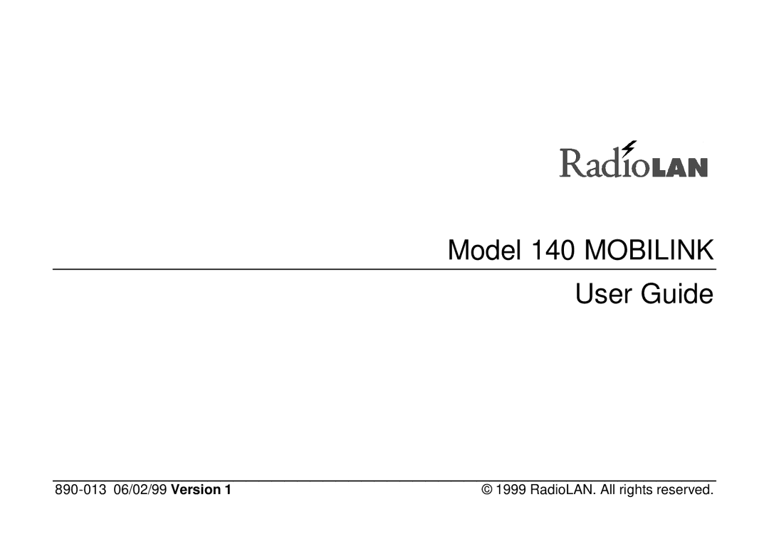 RadioLAN 140 MOBILINK manual Model 140 Mobilink User Guide 