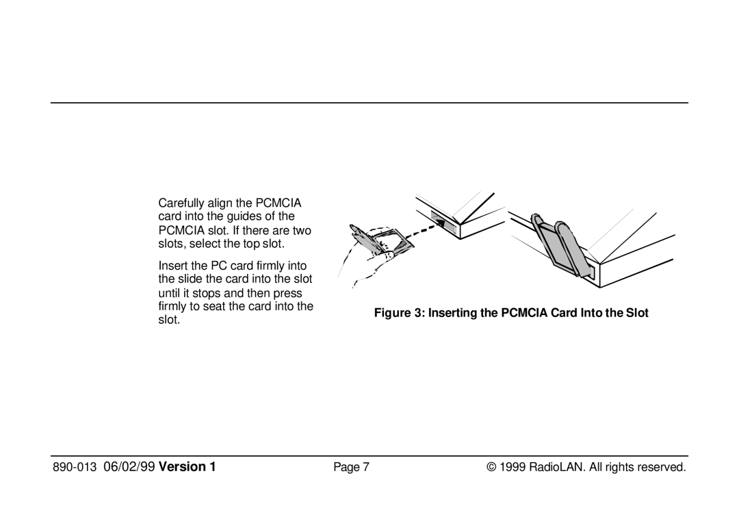 RadioLAN 140 MOBILINK manual Inserting the Pcmcia Card Into the Slot 