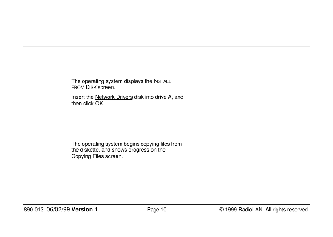 RadioLAN 140 MOBILINK manual Install from Disk Screen 